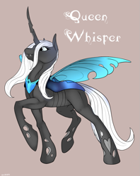 Size: 791x1000 | Tagged: safe, artist:backlash91, derpibooru import, oc, oc:whisper, changeling, changeling queen, fallout equestria, fanfic:fallout equestria: the chrysalis, changeling queen oc, fanfic art, female, peytral, solo