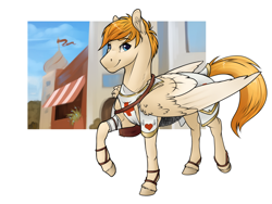 Size: 1600x1200 | Tagged: safe, artist:royvdhel-art, derpibooru import, oc, oc only, pegasus, pony, colored wings, male, pegasus oc, simple background, smiling, solo, stallion, two toned wings, white background, wings