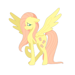 Size: 2048x2048 | Tagged: safe, artist:0gres, derpibooru import, fluttershy, pegasus, pony, ears, female, floppy ears, high res, looking at you, mare, profile, raised hoof, raised leg, simple background, smiling, solo, spread wings, standing, transparent background, wings