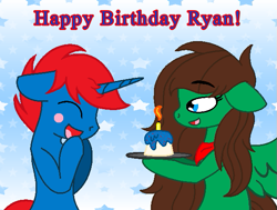 Size: 599x454 | Tagged: safe, artist:madlilon2051, derpibooru import, oc, oc only, oc:ryan, pegasus, pony, base used, blush sticker, blushing, bust, eyelashes, female, happy birthday, male, mare, neckerchief, pegasus oc, smiling, stallion, wings