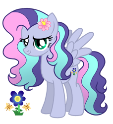 Size: 1148x1259 | Tagged: safe, artist:madlilon2051, derpibooru import, oc, oc only, pegasus, pony, base used, crack ship offspring, eyelashes, flower, flower in hair, offspring, parent:fluttershy, parent:noteworthy, pegasus oc, simple background, smiling, solo, transparent background, wings