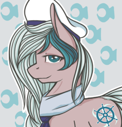 Size: 378x393 | Tagged: safe, artist:herusann, derpibooru import, oc, oc only, earth pony, pony, abstract background, earth pony oc, hat, sailor hat, smiling, solo