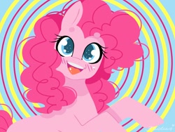 Size: 1600x1200 | Tagged: safe, artist:madkadd, derpibooru import, pinkie pie, earth pony, pony, abstract background, blushing, cute, diapinkes, eyelashes, female, happy, looking at you, mare, open mouth, open smile, ponk, smiling, solo