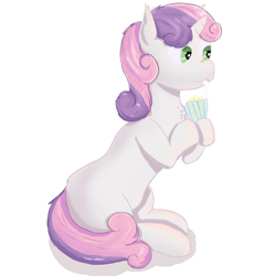 Size: 3000x3000 | Tagged: safe, artist:fdv.alekso, sweetie belle, pony, unicorn, :3, drink, drinking, female, filly, foal, holding, simple background, sitting, smiling, solo, white background