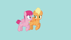 Size: 852x477 | Tagged: safe, artist:agrol, derpibooru import, applejack, pinkie pie, pegasus, pony, alternate hairstyle, flapplejack, flying, hairstyle, let's start the game, looking at each other, pegasus pinkie pie, race swap, youtube link