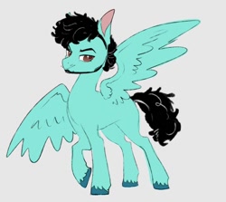 Size: 868x775 | Tagged: safe, artist:woollyart, derpibooru import, oc, oc only, pegasus, pony, beard, colored pupils, eyebrows, eyebrows visible through hair, facial hair, lidded eyes, looking at you, male, raised hoof, raised leg, simple background, smiling, smiling at you, smirk, solo, spread wings, stallion, unshorn fetlocks, white background, wings