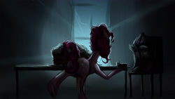 Size: 4424x2489 | Tagged: safe, artist:mixdaponies, derpibooru import, pinkie pie, audio drama, chair, flour bag, friendship is tragic (obabscribbler), table