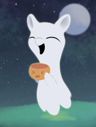 Size: 894x1182 | Tagged: safe, artist:dusthiel, derpibooru import, ghost, pony, undead, eyes closed, moon, pumpkin bucket, solo