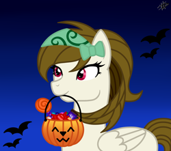 Size: 3392x3000 | Tagged: safe, artist:princessmoonsilver, derpibooru import, oc, oc:rose cream, pegasus, pony, female, high res, mare, mouth hold, pumpkin bucket, solo