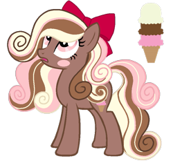 Size: 799x754 | Tagged: safe, artist:madlilon2051, derpibooru import, oc, oc only, earth pony, pony, base used, blush sticker, blushing, bow, earth pony oc, eyelashes, female, food, hair bow, ice cream, looking up, mare, simple background, solo, transparent background