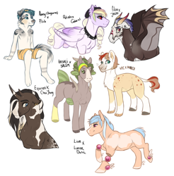 Size: 1376x1396 | Tagged: safe, artist:royvdhel-art, derpibooru import, oc, anthro, digitigrade anthro, earth pony, pegasus, pony, unicorn, bust, colored hooves, earth pony oc, horn, pegasus oc, simple background, unicorn oc, white background, wings