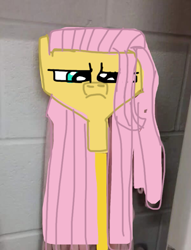 Size: 599x785 | Tagged: artist needed, safe, derpibooru import, edit, fluttershy, fluttermop, fluttershy is not amused, mop, objectification, that was fast, unamused