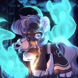 Size: 1080x1080 | Tagged: safe, artist:tsarstvo, derpibooru import, oc, oc only, ghost, pony, undead, clothes, female, horn, mare, multiple horns, night, one eye closed