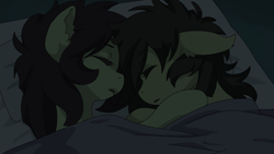 Size: 1920x1080 | Tagged: safe, artist:lockhe4rt, oc, oc only, oc:anon filly, earth pony, pony, bed, duo, female, filly, foal, in bed, sleeping