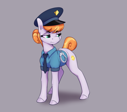 Size: 3080x2737 | Tagged: safe, artist:aquaticvibes, derpibooru import, copper top, earth pony, pony, female, gray background, looking to side, looking to the right, mare, police, simple background, solo