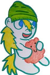 Size: 845x1252 | Tagged: safe, artist:dex stewart, derpibooru import, edit, oc, oc only, oc:fargate, earth pony, pony, 2022 community collab, aqua teen hunger force, beanie, derpibooru community collaboration, hat, ignignokt, meatwad, simple background, solo, traditional art, transparent background