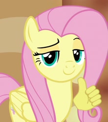 Size: 1471x1661 | Tagged: safe, derpibooru import, edit, edited screencap, editor:notxweeb, screencap, fluttershy, pegasus, pony, viva las pegasus, flutterbadass, meme, photo, solo, thumbs up, triumph