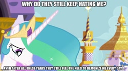 Size: 888x499 | Tagged: safe, derpibooru import, edit, edited screencap, screencap, princess celestia, celestial advice, bronybait, crying, meme, sad, woobie