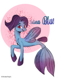 Size: 1024x1368 | Tagged: safe, artist:xxparadoxponyxx, derpibooru import, seapony (g4), my little pony: the movie, dorsal fin, female, fin wings, fins, fish tail, flowing tail, open mouth, purple mane, red eyes, salina blue, simple background, smiling, solo, tail, white background, wings