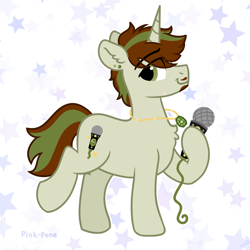 Size: 1950x1950 | Tagged: safe, artist:pink-pone, derpibooru import, oc, oc:emerald agleam, pony, unicorn, male, microphone, solo, stallion