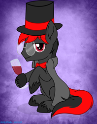 Size: 2690x3410 | Tagged: safe, artist:108-zeroforce, artist:starshade, derpibooru import, oc, oc only, oc:lucille, earth pony, pony, base used, bowtie, cape, clothes, commission, gradient background, hat, male, solo, stallion, top hat, unshorn fetlocks, ych result