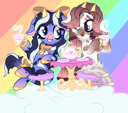 Size: 4068x3582 | Tagged: safe, artist:108-zeroforce, artist:rerorir, derpibooru import, oc, oc only, oc:hazel twist, oc:maggie, cow, pony, base used, clothes, commission, female, gradient background, horn, mare, simple background, solo, ych result