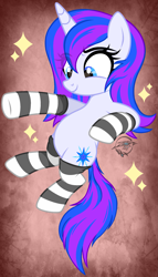 Size: 1581x2756 | Tagged: safe, artist:108-zeroforce, artist:lazuli0209, derpibooru import, oc, oc only, oc:starglow twinkle, pony, unicorn, base used, clothes, commission, female, horn, mare, socks, solo, striped socks, ych result