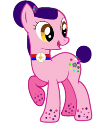 Size: 1100x1200 | Tagged: safe, artist:decokelow, derpibooru import, oc, oc only, oc:mariphi, earth pony, pony, 2022 community collab, base used, bun, derpibooru community collaboration, earth pony oc, female, full body, golden eyes, looking back, mare, open mouth, open smile, philippines, pompom, raised hoof, raised leg, reupload, show accurate, simple background, smiling, solo, transparent background