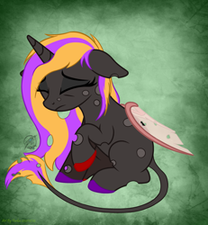 Size: 3267x3535 | Tagged: safe, artist:108-zeroforce, artist:starshade, derpibooru import, oc, oc only, oc:lyra, changeling, pony, unicorn, base used, commission, female, gradient background, horn, mare, sad, solo, ych result