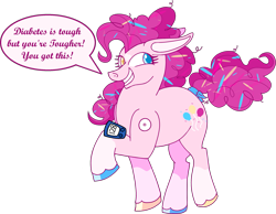 Size: 2395x1857 | Tagged: safe, artist:musical-medic, derpibooru import, pinkie pie, pony, continuous glucose monitor, heterochromia, simple background, solo, transparent background