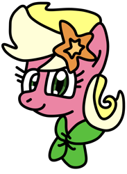 Size: 730x1000 | Tagged: safe, artist:jadeharmony, derpibooru import, oc, oc only, oc:floral fragrance (ice1517), earth pony, pony, bust, female, flower, flower in hair, icey-verse, magical lesbian spawn, mare, offspring, parent:carrot top, parent:roseluck, parents:carrotluck, simple background, solo, transparent background