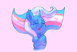 Size: 2390x1617 | Tagged: safe, artist:another_pony, trixie, unicorn, cape, pink background, pride, pride flag, simple background, solo, trans pride flag, trans trixie, transgender