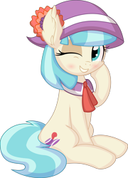 Size: 5990x8301 | Tagged: safe, artist:cyanlightning, derpibooru import, coco pommel, .svg available, absurd resolution, cocobetes, cute, hat, looking at you, simple background, sitting, smiling, solo, transparent background, vector