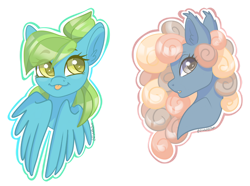 Size: 1024x763 | Tagged: safe, artist:wicked-red-art, derpibooru import, oc, oc only, oc:blueberry skies, oc:cotton cozy, earth pony, pegasus, bust, female, mare, portrait, simple background, tongue, tongue out, transparent background