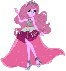 Size: 2355x2547 | Tagged: safe, artist:gihhbloonde, derpibooru import, oc, oc only, oc:music melody, equestria girls, base used, clothes, dress, ethereal mane, eyelashes, female, high heels, jewelry, ponied up, shoes, simple background, smiling, solo, starry mane, tiara, transparent background