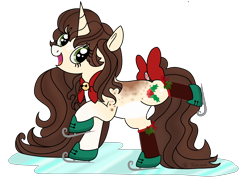 Size: 4032x3024 | Tagged: safe, artist:rem-ains, derpibooru import, oc, pony, unicorn, bow, female, ice skates, ice skating, mare, simple background, solo, tail, tail bow, transparent background