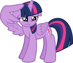 Size: 7205x6251 | Tagged: safe, artist:lincolnbrewsterfan, derpibooru exclusive, derpibooru import, twilight sparkle, twilight sparkle (alicorn), alicorn, pony, shadow play, .svg available, absurd resolution, big eyes, cute, d:, dilated pupils, ears, embarrassed, facewing, female, floppy ears, full body, hiding behind wing, horn, inkscape, mare, multicolored mane, multicolored tail, one wing out, open mouth, sad, sadorable, simple background, solo, standing, svg, tail, transparent background, twiabetes, vector, wing hands, wings