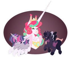 Size: 749x611 | Tagged: safe, artist:joburii, derpibooru import, princess flurry heart, oc, oc:borealis, oc:cacophony catasttrophe, alicorn, pony, magical lesbian spawn, offspring, older, parent:applejack, parent:princess cadance, parent:shining armor, parent:twilight sparkle, parents:shiningcadance, parents:twijack, simple background, transparent background