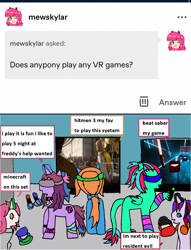 Size: 1168x1525 | Tagged: safe, artist:ask-luciavampire, derpibooru import, oc, dracony, dragon, earth pony, hybrid, pony, unicorn, ask-ponys-gamer-club, games