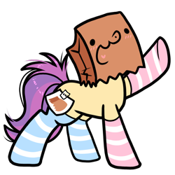 Size: 1200x1200 | Tagged: safe, artist:paperbagpony, derpibooru import, oc, oc:paper bag, earth pony, 2022 community collab, clothes, derpibooru community collaboration, earth pony oc, fake cutie mark, raised hoof, raised leg, simple background, socks, striped socks, transparent background