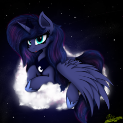 Size: 4000x4000 | Tagged: safe, artist:ser-p, derpibooru import, princess luna, pony, absurd resolution, cloud, shooting star, solo, stars