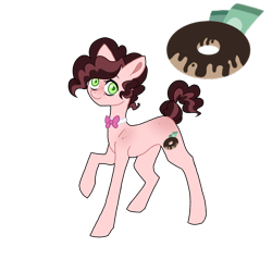 Size: 768x768 | Tagged: safe, artist:enifersuch, derpibooru import, oc, oc only, earth pony, pony, bowtie, donut, earth pony oc, food, raised hoof, raised leg, simple background, smiling, transparent background