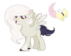 Size: 1889x1481 | Tagged: safe, artist:enifersuch, derpibooru import, oc, oc only, oc:sleepy butterfly, draconequus, hybrid, pegasus, pony, base used, chest fluff, eyelashes, female, hoof fluff, interspecies offspring, mare, offspring, parent:discord, parent:fluttershy, parents:discoshy, pegasus oc, simple background, smiling, solo, transparent background, wings