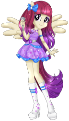 Size: 326x565 | Tagged: safe, artist:gihhbloonde, derpibooru import, oc, oc:condensed milk, equestria girls, base used, bow, clothes, dress, eyelashes, female, hair bow, high heels, microphone, ponied up, shoes, simple background, skirt, smiling, solo, transparent background