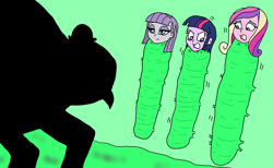 Size: 1508x931 | Tagged: safe, artist:bugssonicx, derpibooru import, dean cadance, maud pie, princess cadance, twilight sparkle, spider, equestria girls, bondage, cocoon, gritted teeth, spider web