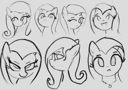 Size: 2388x1668 | Tagged: safe, artist:solid shrimp, derpibooru import, fluttershy, pegasus, monochrome, sketch, sketch dump