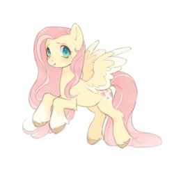 Size: 2000x2000 | Tagged: safe, artist:nyashkaa228, derpibooru import, fluttershy, pegasus, pony, aside glance, blushing, coat markings, colored hooves, colored wings, female, high res, looking at you, mare, simple background, smiling, socks (coat marking), solo, spread wings, three quarter view, two toned wings, unshorn fetlocks, white background, wings
