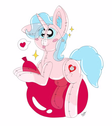 Size: 3100x3500 | Tagged: safe, artist:cuddle_cruise, derpibooru import, oc, oc:loona, inflatable pony, unicorn, balloon, balloon fetish, balloon riding, balloon sitting, commission, fetish, inflatable, inflatable fetish, pool toy, ych result
