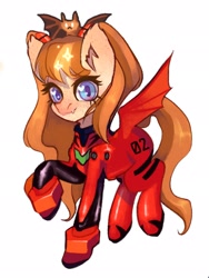 Size: 1536x2048 | Tagged: safe, artist:sobaken78, derpibooru import, bat pony, pony, anime, asuka, neon genesis evangelion, plugsuit, ponified, pony town, solo, souryuu asuka langley