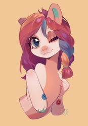 Size: 1427x2048 | Tagged: safe, artist:fedos, derpibooru import, earth pony, pony, braid, smiley, solo